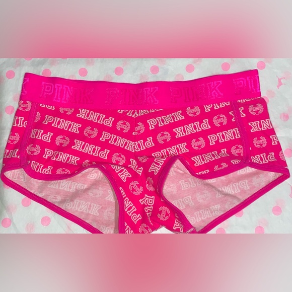 Pink Victoria ’s Secret cotton boyshort panties neon pink logo low rise panty - Picture 1 of 4